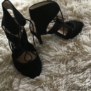 Nine West sexy 4 inch heel black suede lace-up.